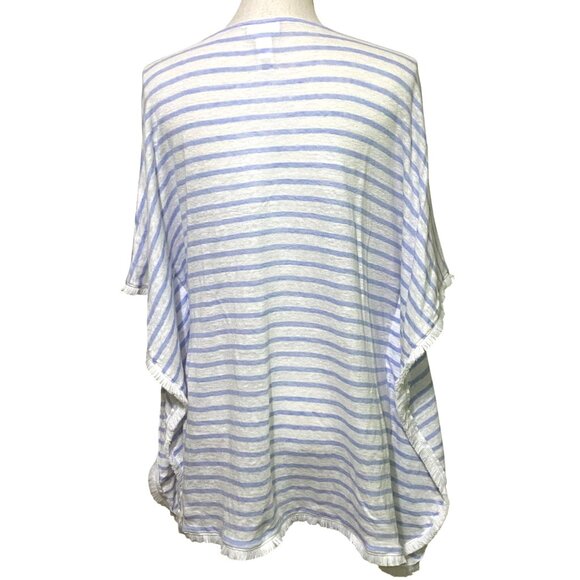 J Jill Coastal Boho Poncho Style Top M L Striped Fringed Layering Piece Summer - Picture 2 of 8